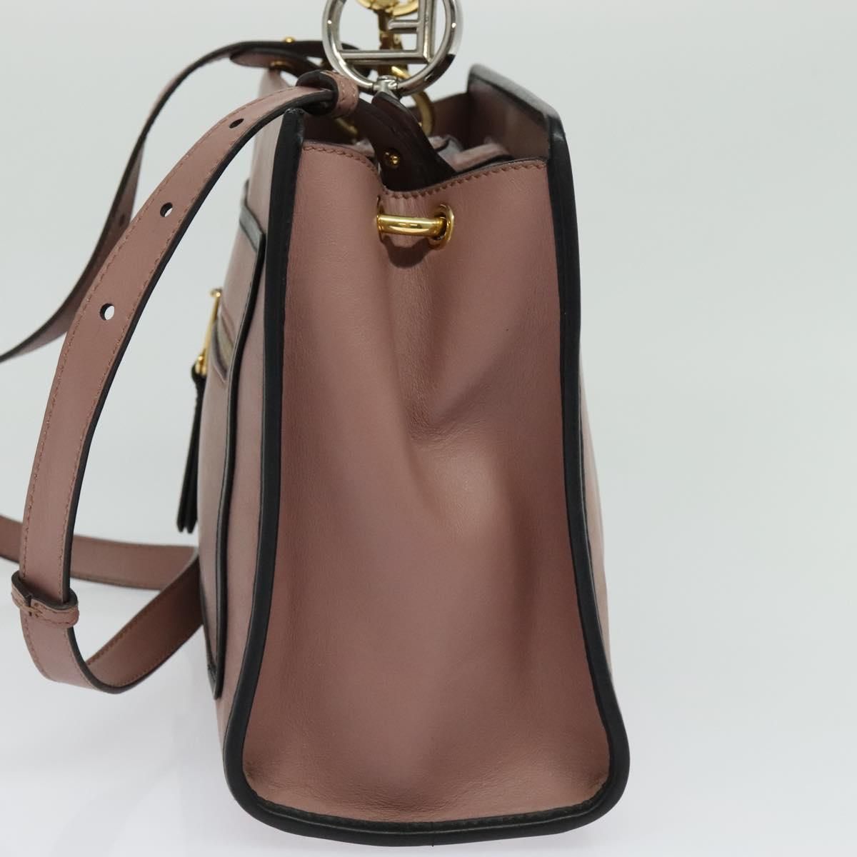 Fendi Runaway Small Hand Bag Leather 2way Pink Gold Auth