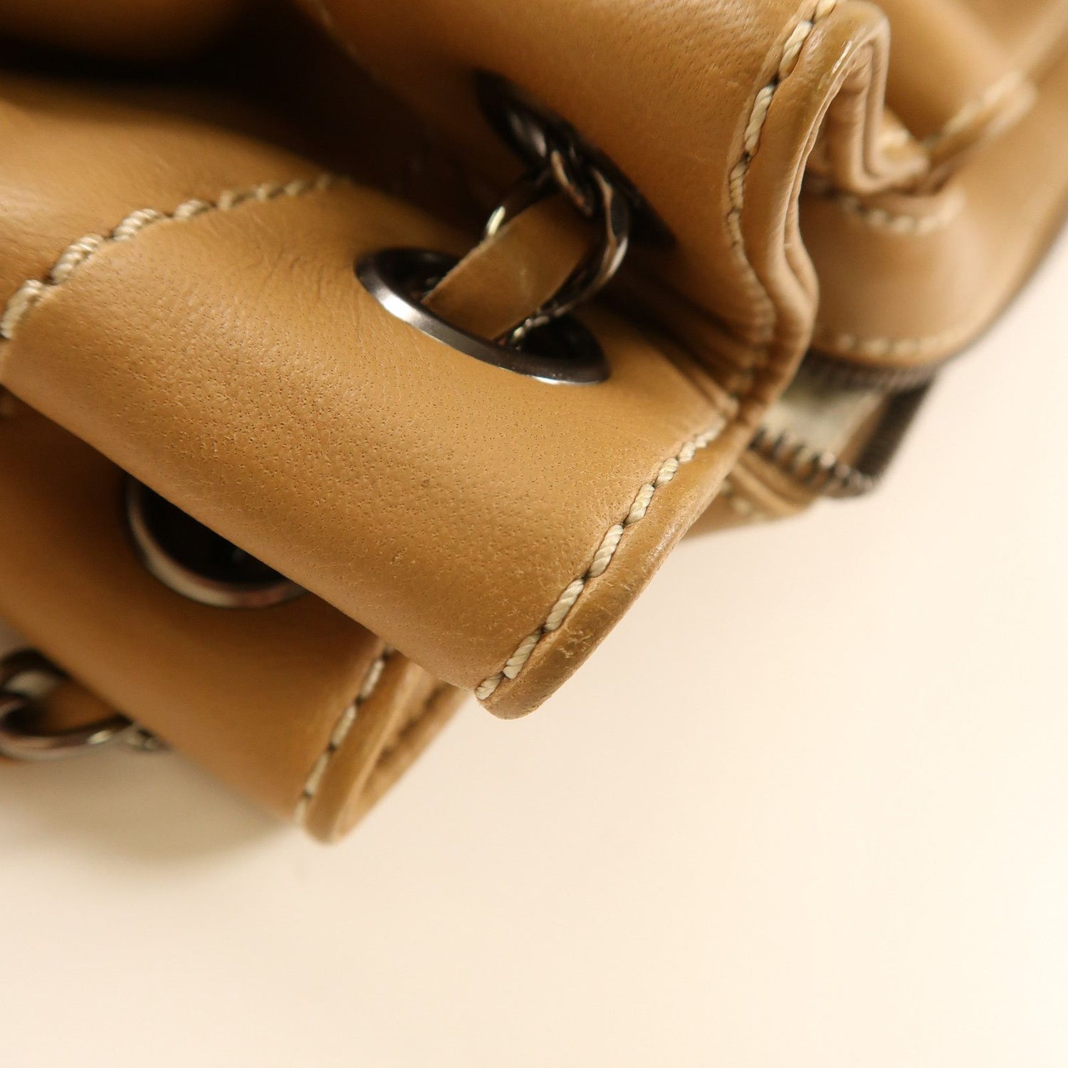 Chanel Brown Beige Lacquered Leather Bag Lambskin