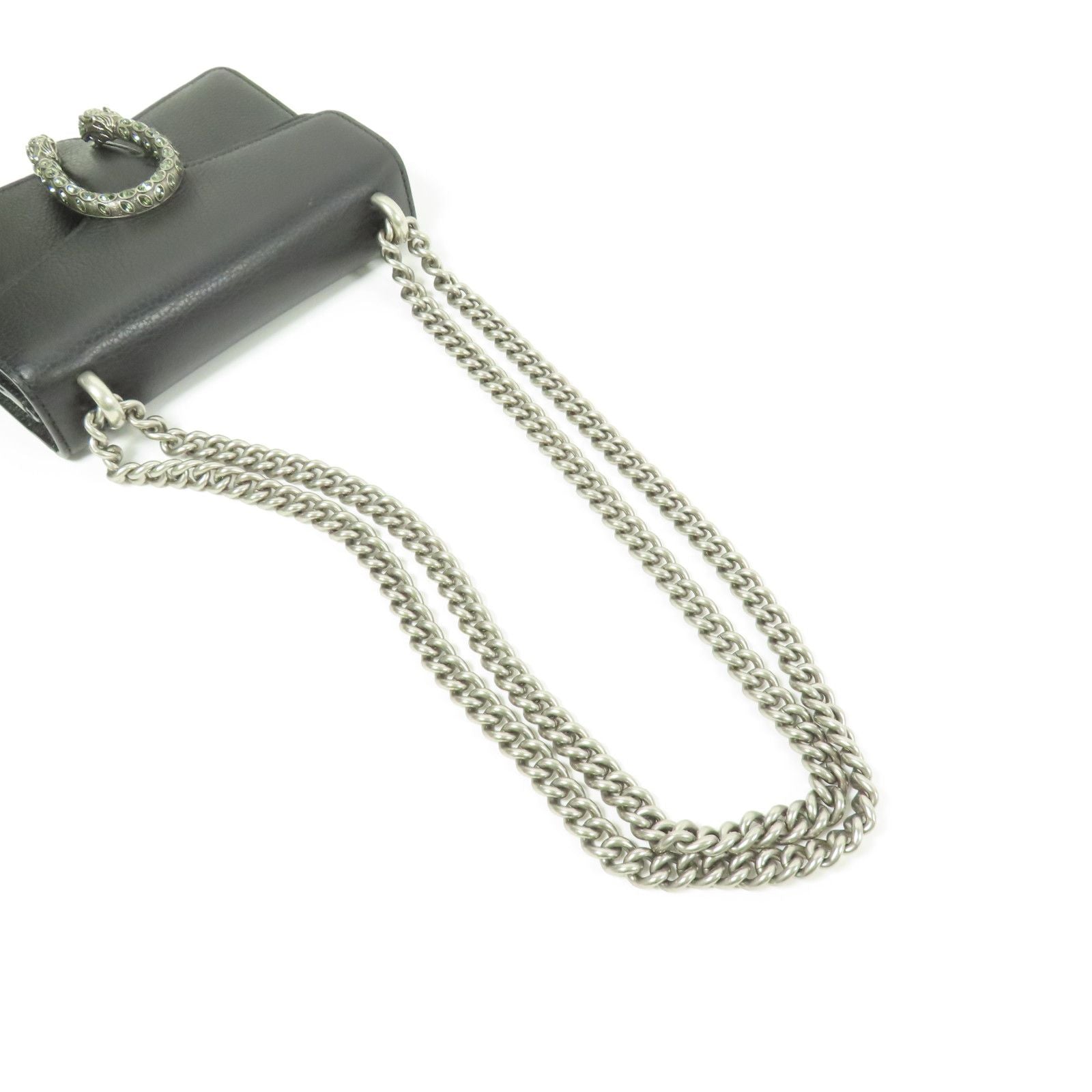 Gucci Cowhide Leather Dionysus Silver Shoulder Bag Black Calfskin (cowhide) 421970 Caogn 8176