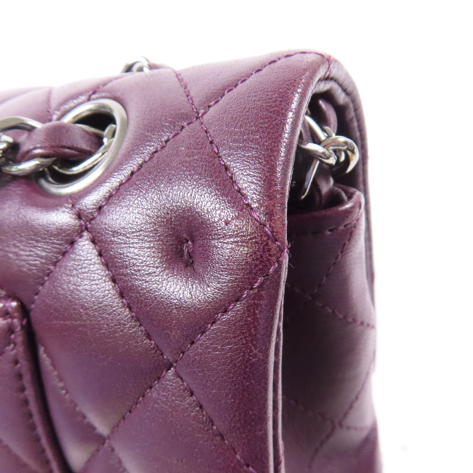 Chanel Purple Sheepskin Leather Classic 25 Silver Shoulder Bag Lambskin (sheep Leather) A 01112