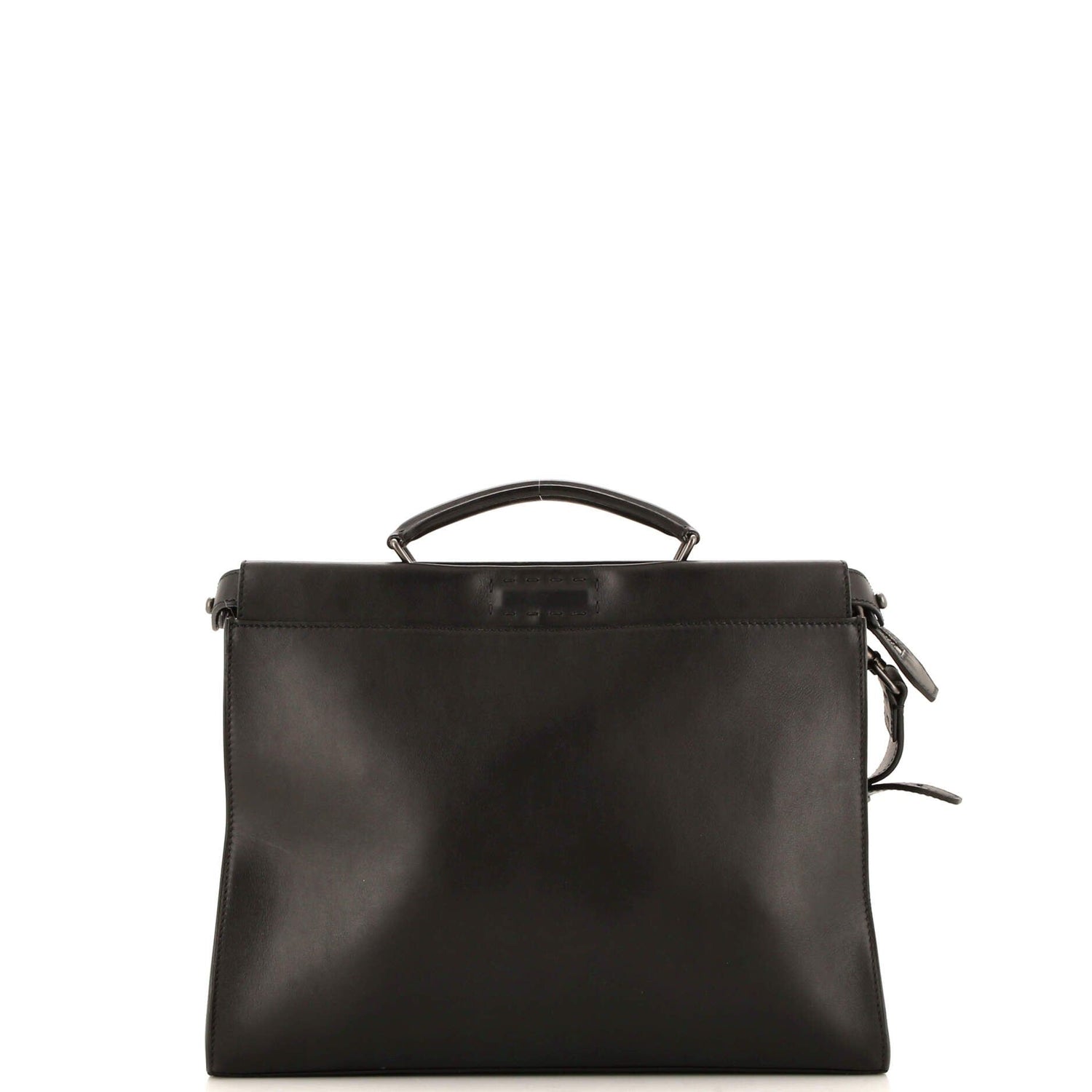 Fendi Vitello Grace Opaco Metal Monster Eyes Large Peekaboo Iconic Fit Satchel Black