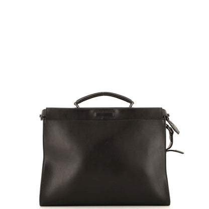 Fendi Vitello Grace Opaco Metal Monster Eyes Large Peekaboo Iconic Fit Satchel Black