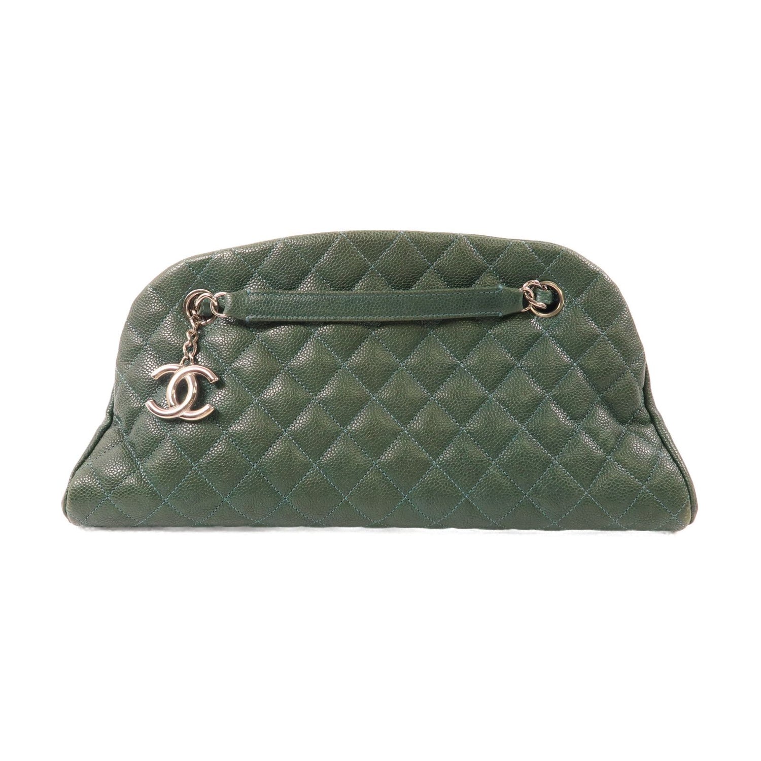 Chanel Green Cowhide Leather Chain Shoulder Silver Chain Shoulder Back Bag Calfskin (cowhide)