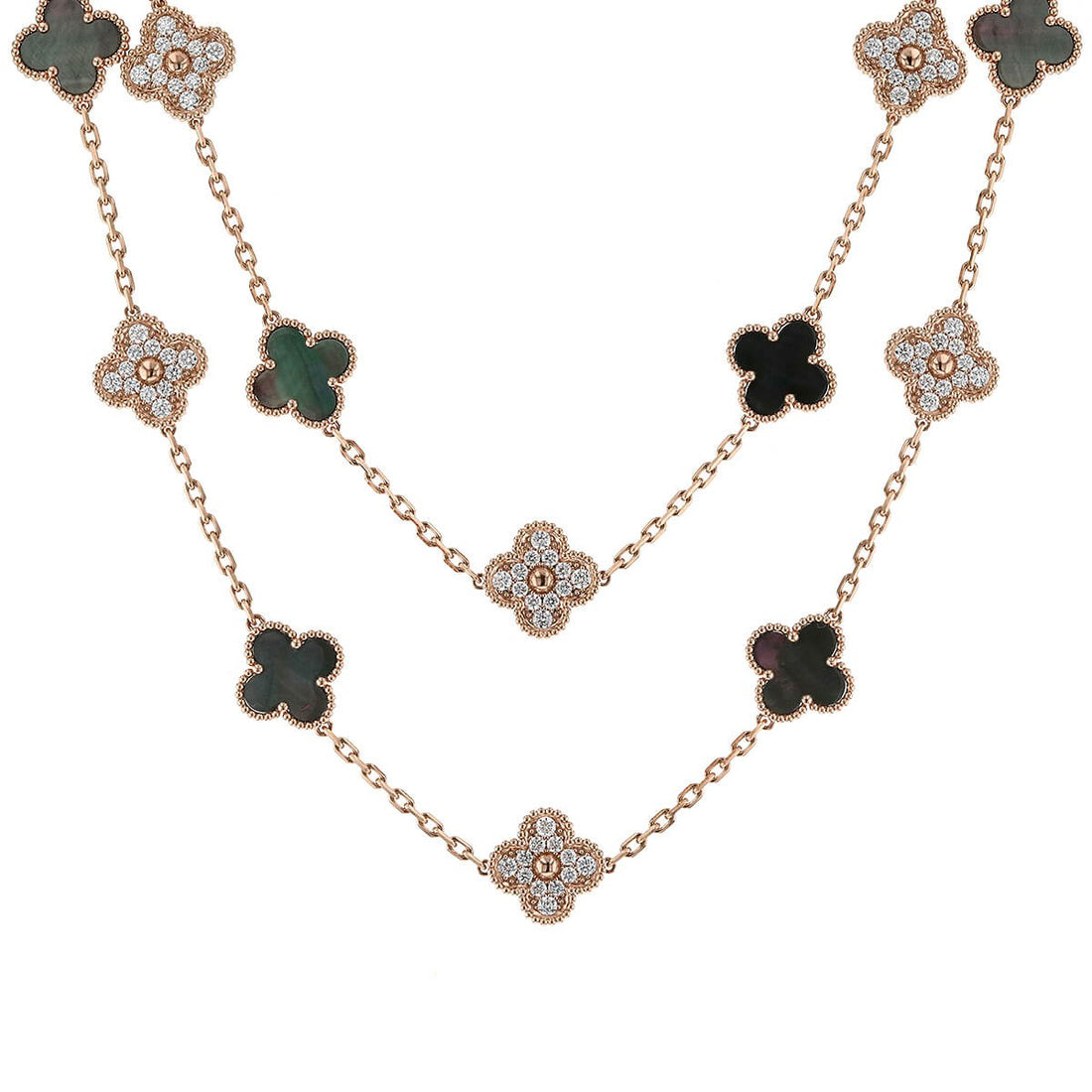 Van Cleef &amp; Arpels Alhambra diamonds, mother-of-pearl and gold long necklace