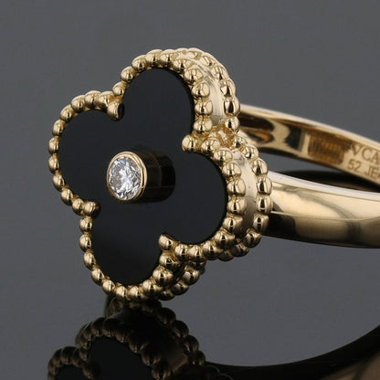 Van Cleef &amp; Arpels Alhambra onyx, diamond and gold ring