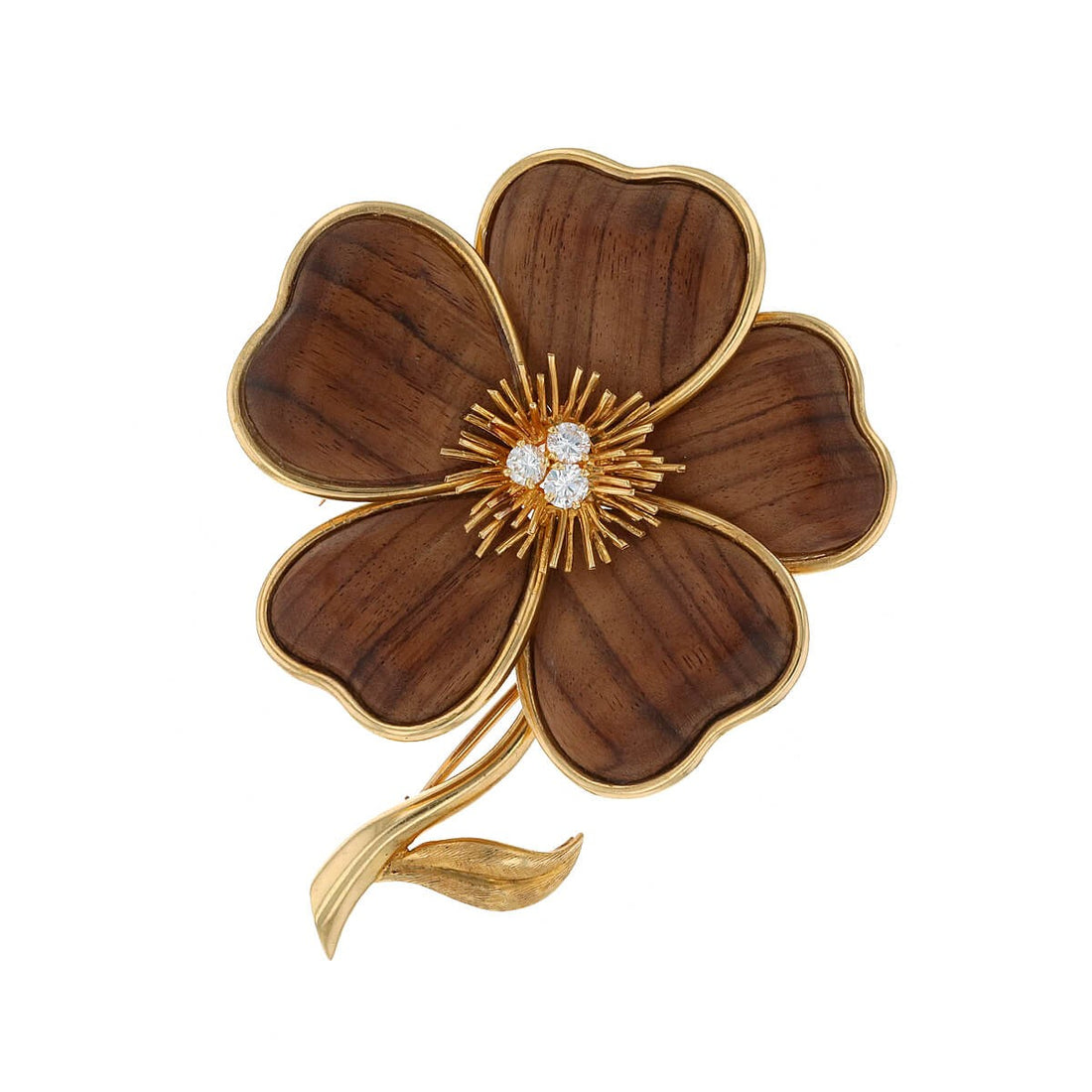 Van Cleef &amp; Arpels  wood, diamonds and gold brooch