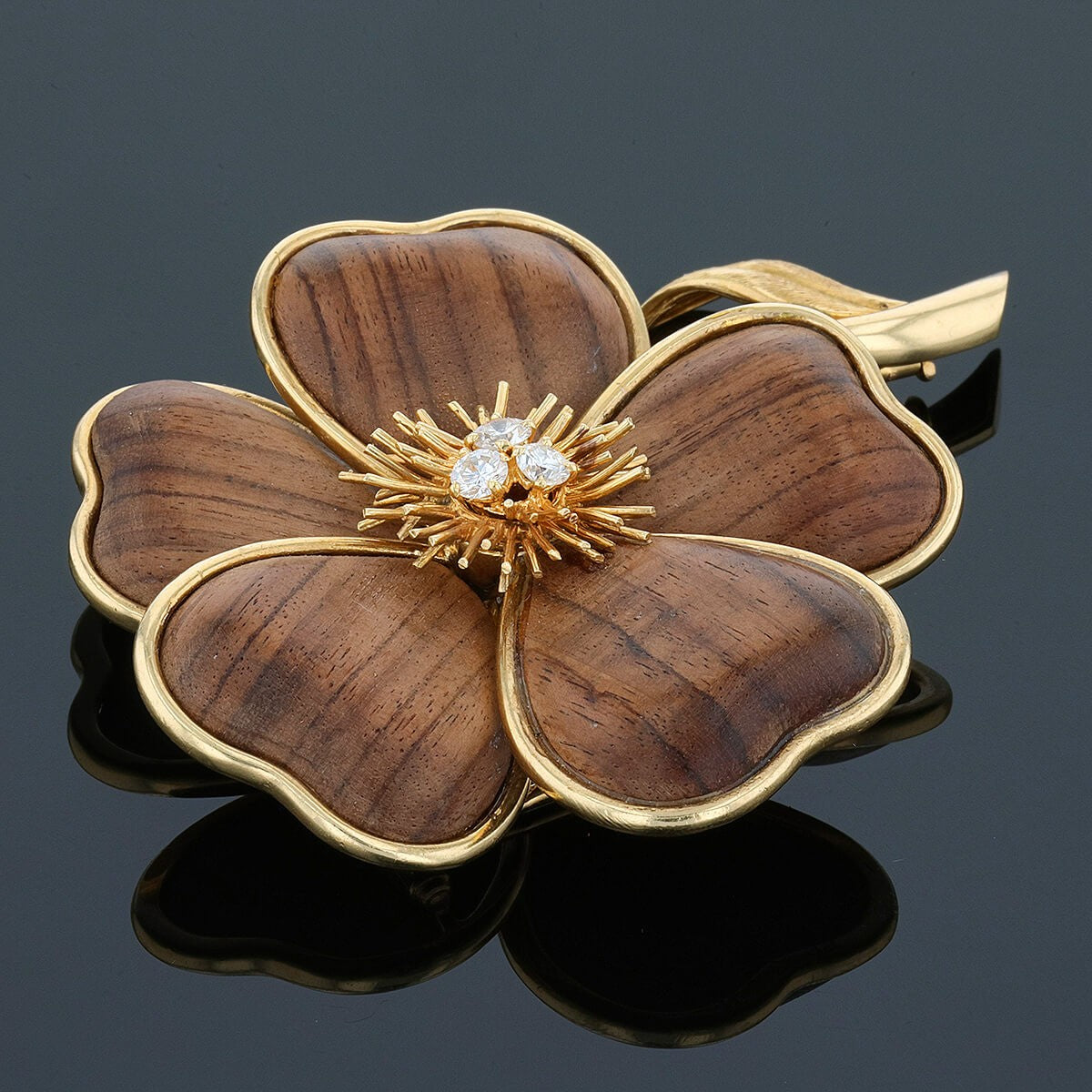 Van Cleef &amp; Arpels  wood, diamonds and gold brooch