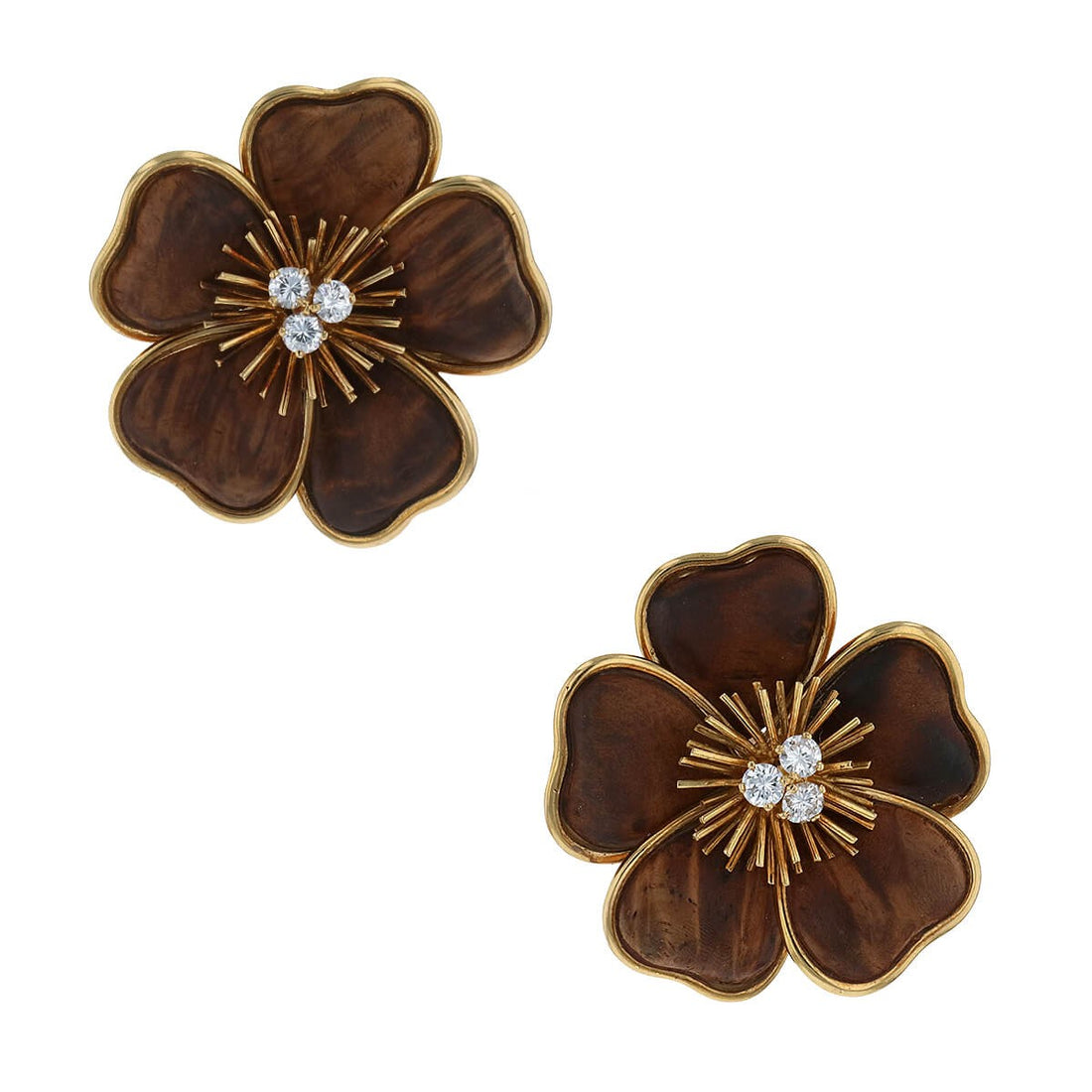 Van Cleef &amp; Arpels ClŽmatite wood, diamonds and gold earrings