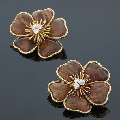 Van Cleef &amp; Arpels ClŽmatite wood, diamonds and gold earrings
