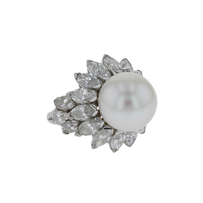 Van Cleef &amp; Arpels cultured pearl, diamonds and platinum ring