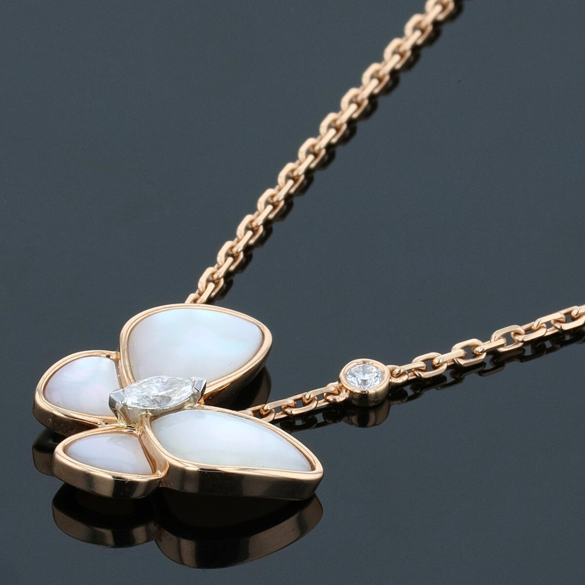 Van Cleef &amp; Arpels Deux Papillons mother of pearl, diamonds and gold necklace