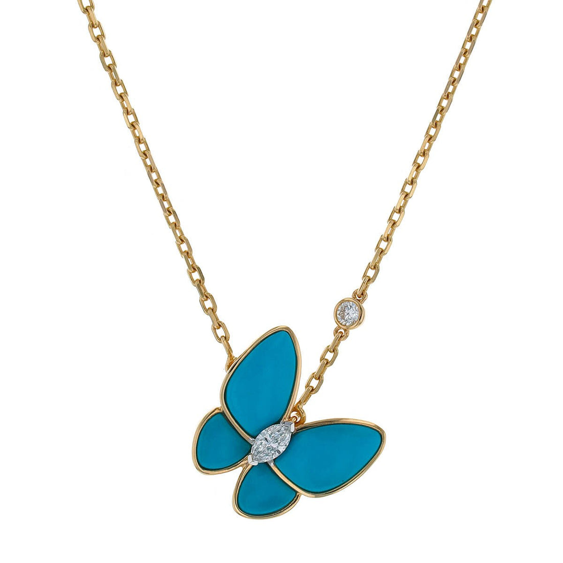 Van Cleef &amp; Arpels Deux Papillons turquoise, diamonds and gold necklace