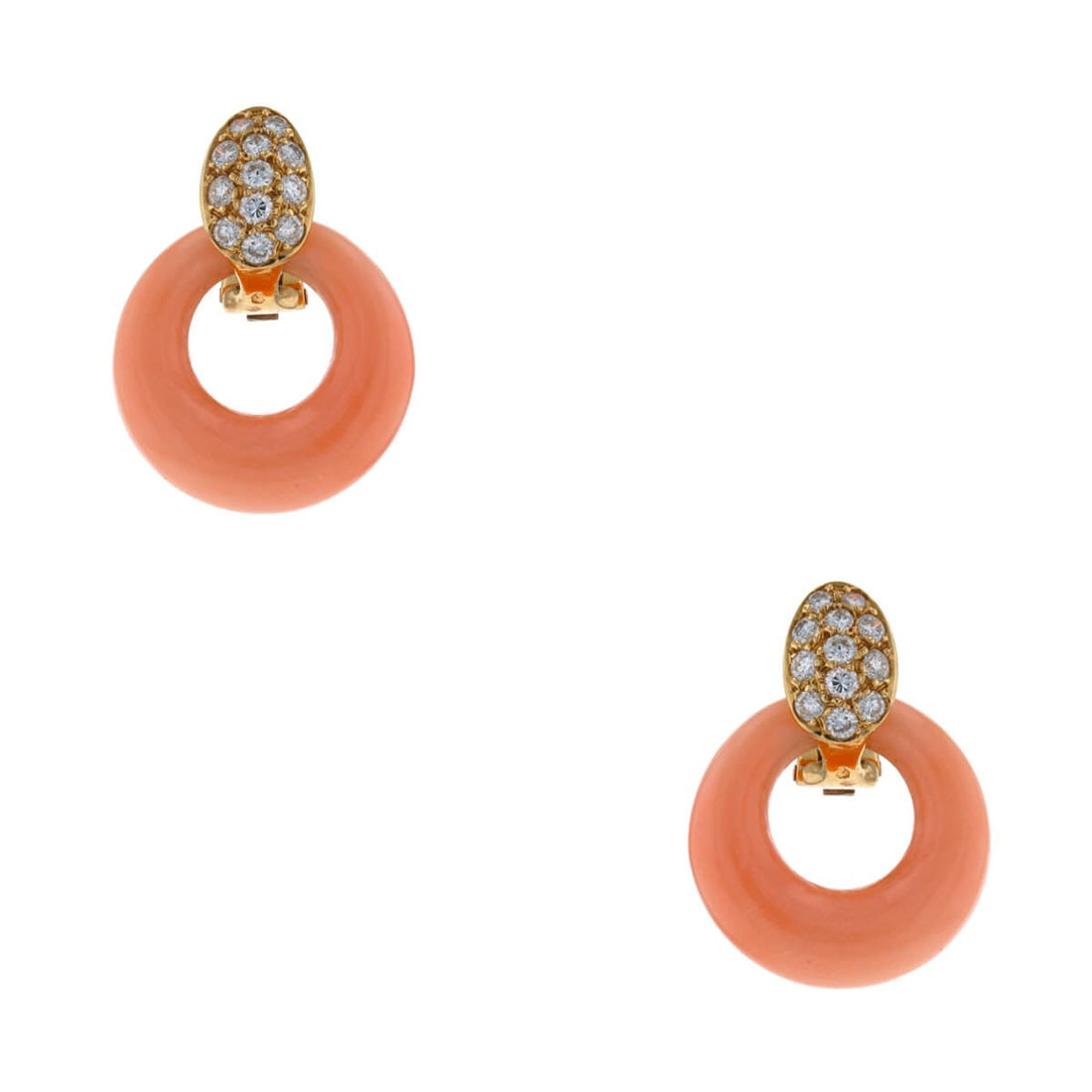 Van Cleef &amp; Arpels diamonds, gold and pink coral earrings