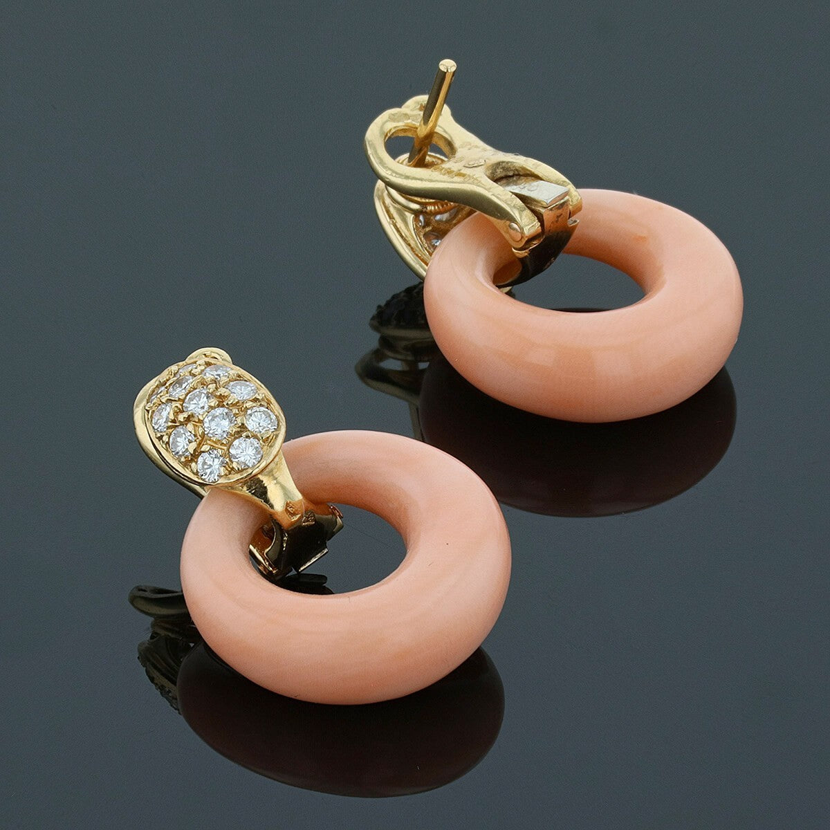 Van Cleef &amp; Arpels diamonds, gold and pink coral earrings