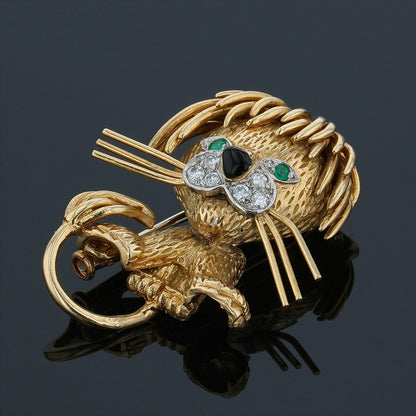 Van Cleef &amp; Arpels Lion EbouriffŽ gold, platinum, diamonds, emeralds and enamel brooch