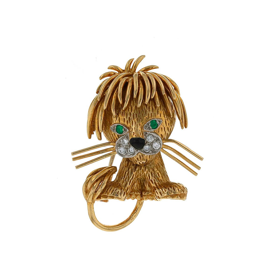 Van Cleef &amp; Arpels Lion EbouriffŽ gold, platinum, diamonds, emeralds and enamel brooch