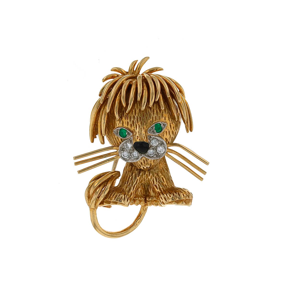 Van Cleef &amp; Arpels Lion EbouriffŽ gold, platinum, diamonds, emeralds and enamel brooch