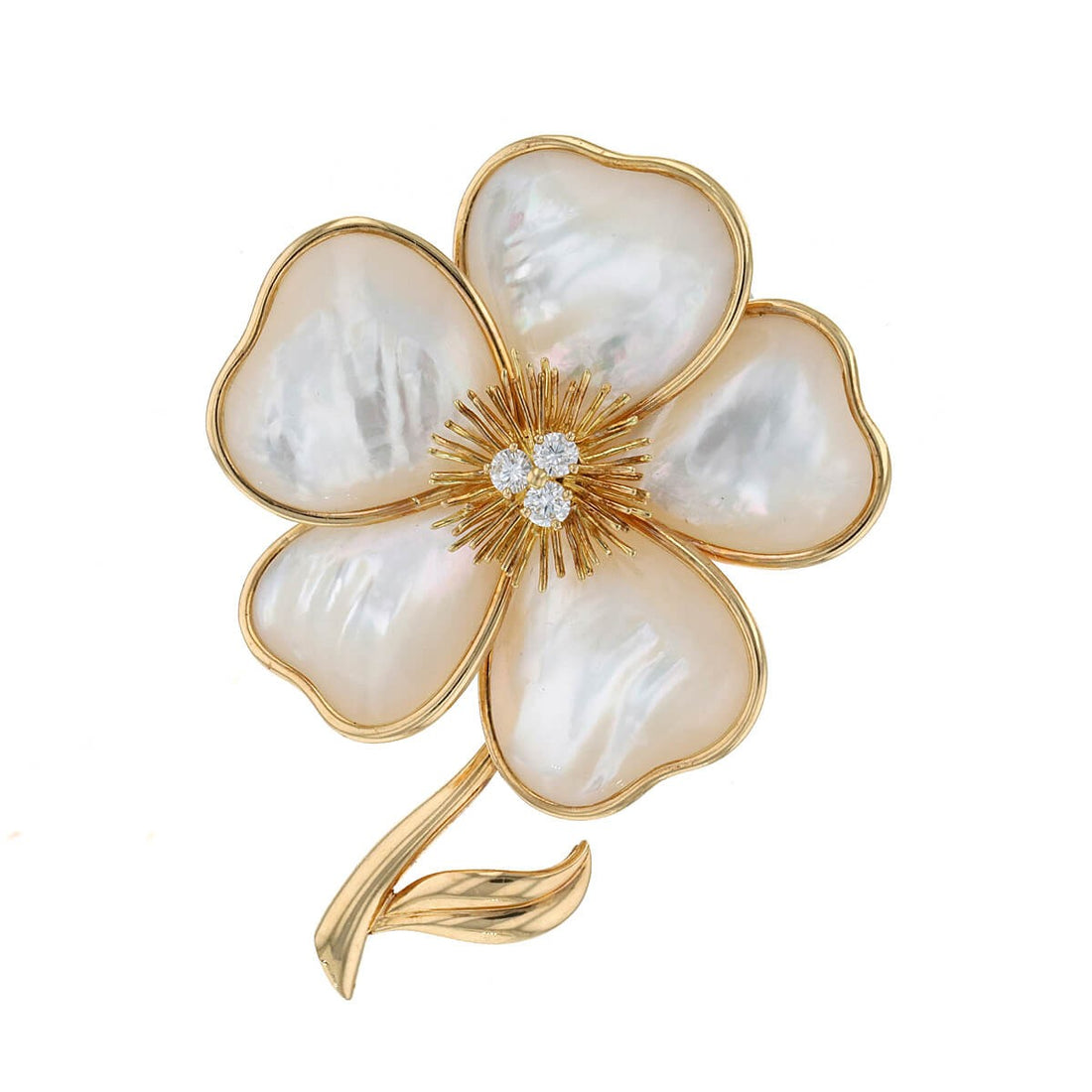 Van Cleef &amp; Arpels mother-of-pearl, diamonds and gold brooch