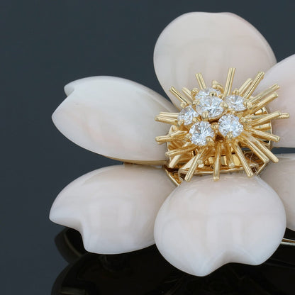 Van Cleef &amp; Arpels Rose de No‘l coral, diamonds and gold earrings