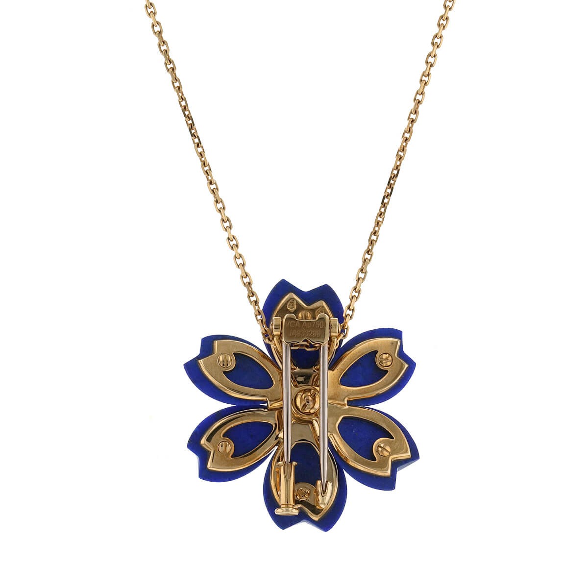 Van Cleef &amp; Arpels Rose de No‘l lapis lazuli, diamonds and gold brooch necklace