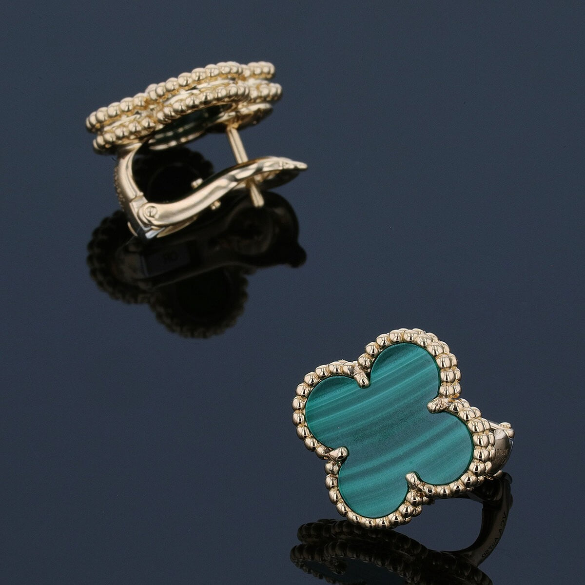 Van Cleef &amp; Arpels Vintage Alhambra malachite and gold earrings
