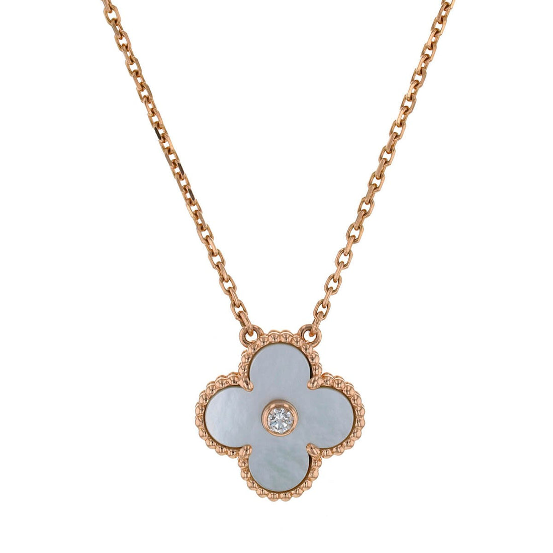 Van Cleef &amp; Arpels Vintage Alhambra mother-of-pearl, diamond and gold necklace