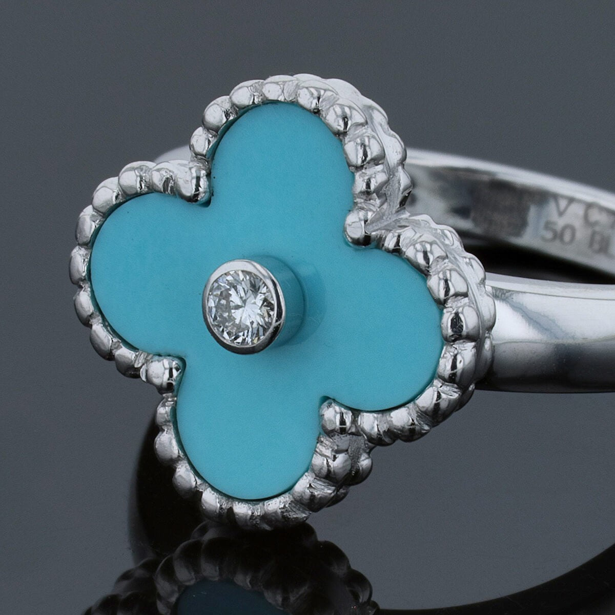 Van Cleef &amp; Arpels Vintage Alhambra turquoise, diamond and gold ring