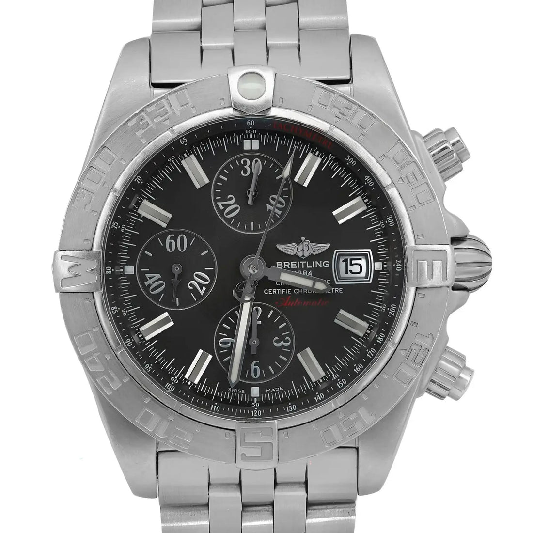 Breitling Galactic Chronograph II Steel Black Dial Mens Watch A1336410/M512-379A