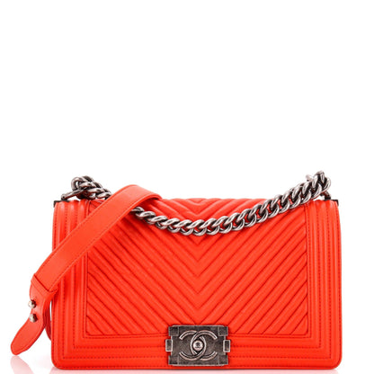 Chanel Boy Flap Bag Chevron Wrinkled Lambskin Old Medium