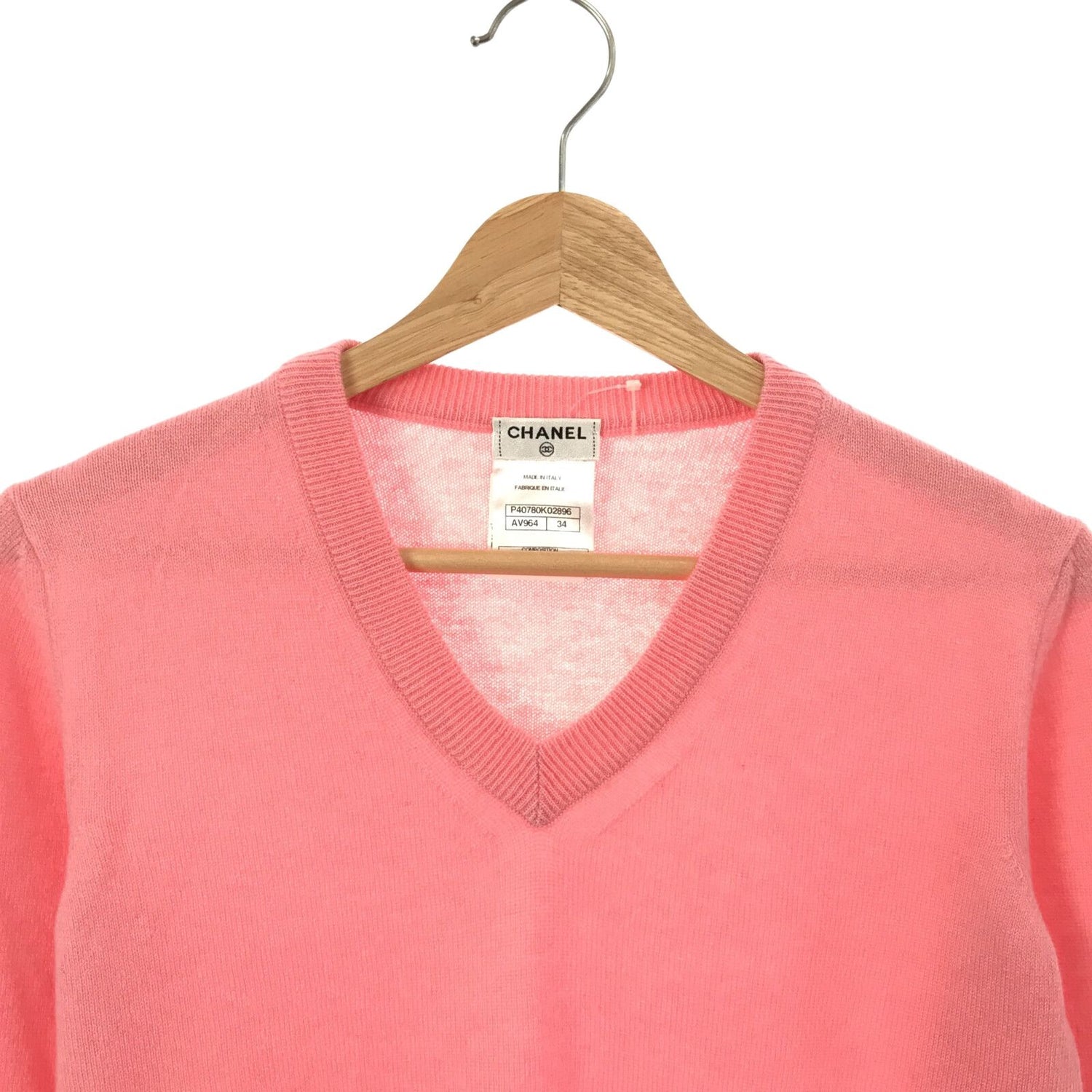 Chanel V-neck Sweater Knitwear P 40780k 02896 Cashmere Pink 