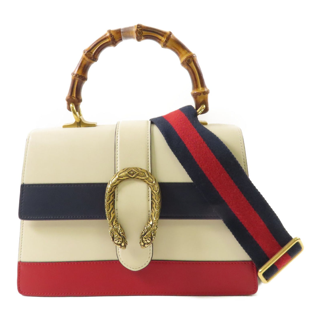 Gucci Cowhide Leather Dionysus Bamboo Gold Hand-turn Shoulder And Back Bags Rice Color/indigo/red 2way Shoulder Bag Beig