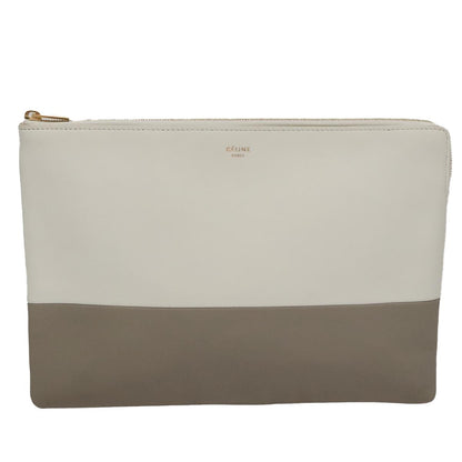 Celine Clutch Bag Leather Gray White Auth