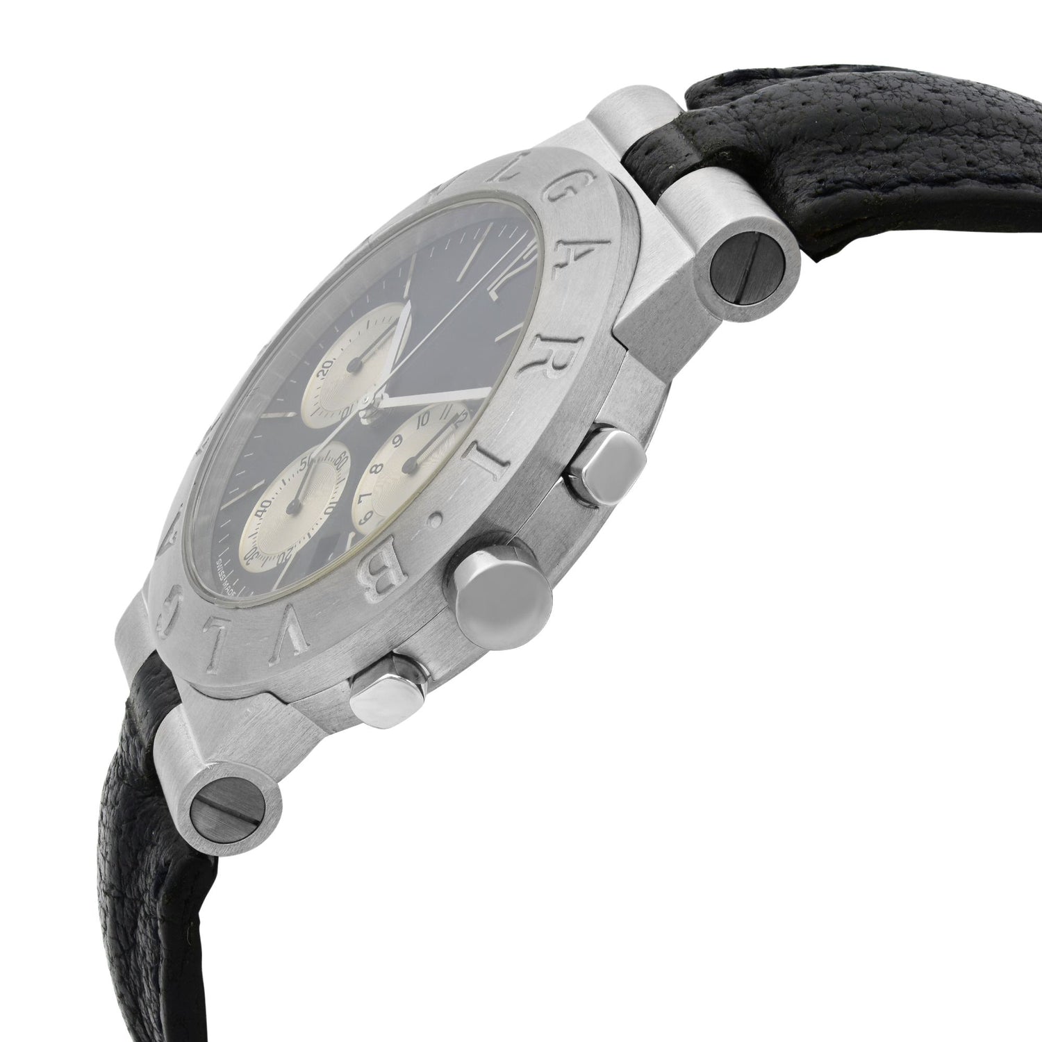 Bvlgari Diagono 18k White Gold Black Dial Quartz Unisex Watch CHW35G
