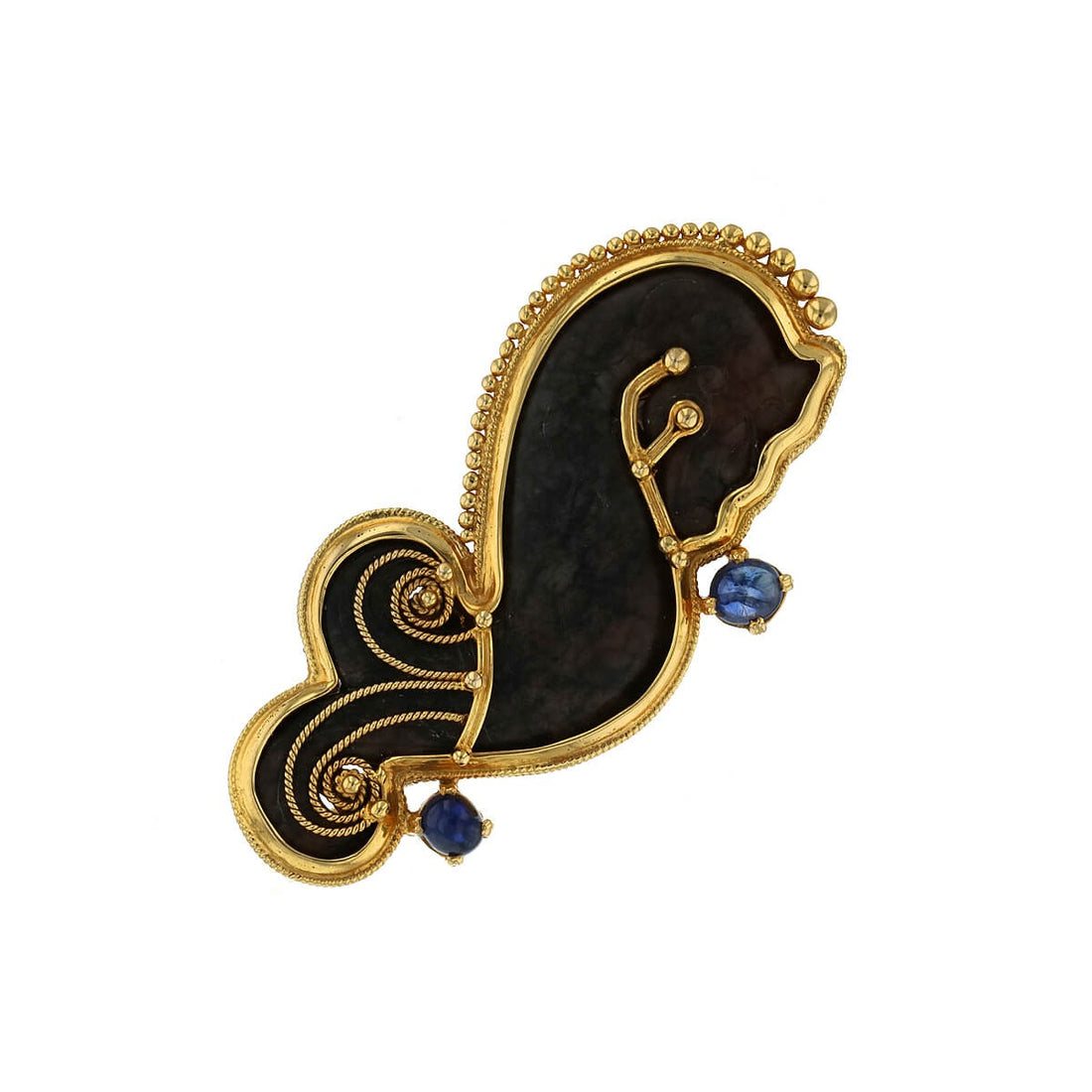 Viviane Debbas hard stone, sapphires and gold brooch