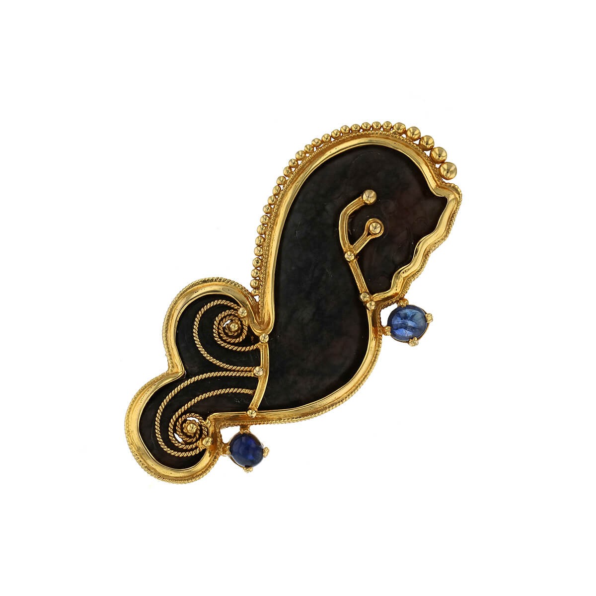 Viviane Debbas hard stone, sapphires and gold brooch