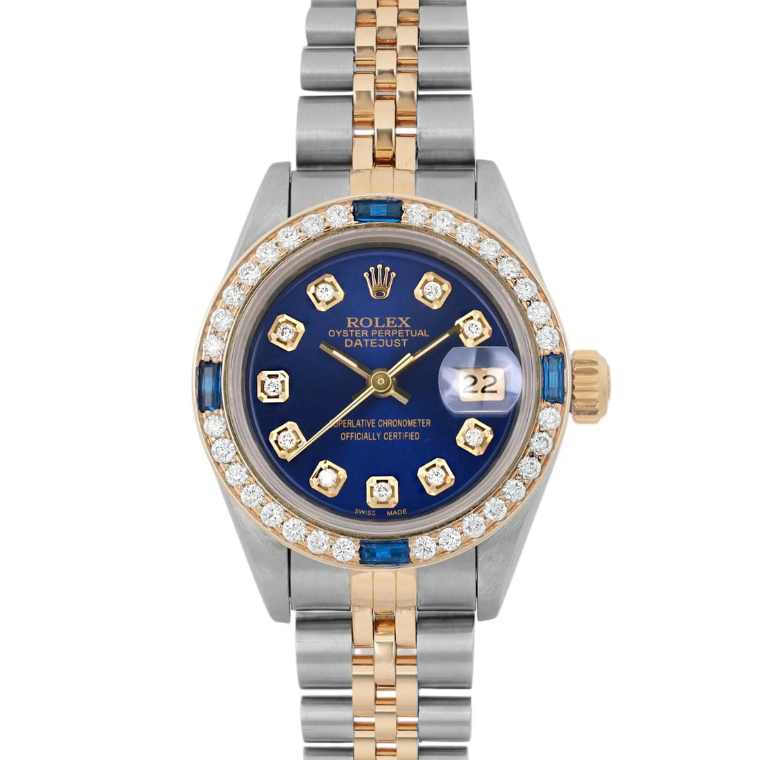 Rolex Datejust 26mm 18K Gold Steel Gold Dial Ladies Custom Watch 69173