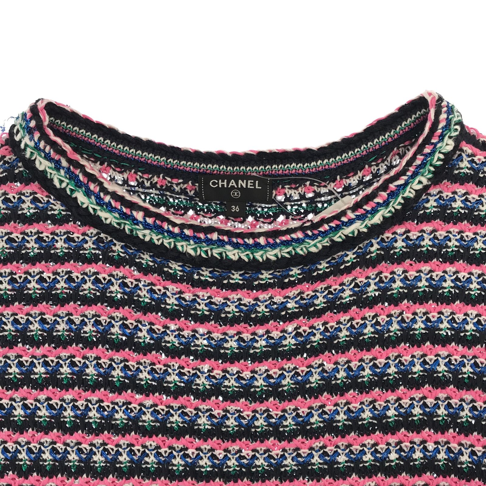 Chanel Short Sleeve Tweed Sweater Cotton Pink 36