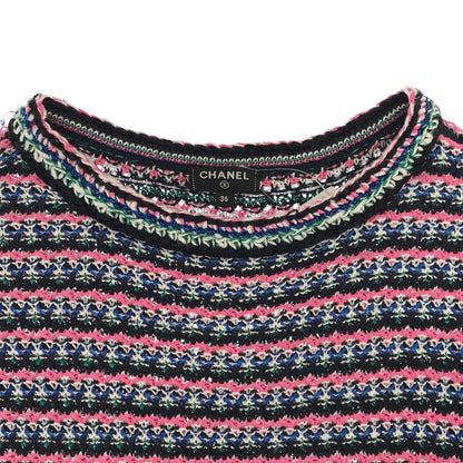 Chanel Short Sleeve Tweed Sweater Cotton Pink 36