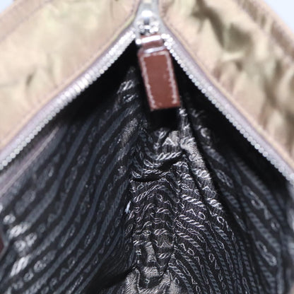 Prada Shoulder Bag Nylon Khaki Brown Silver Auth