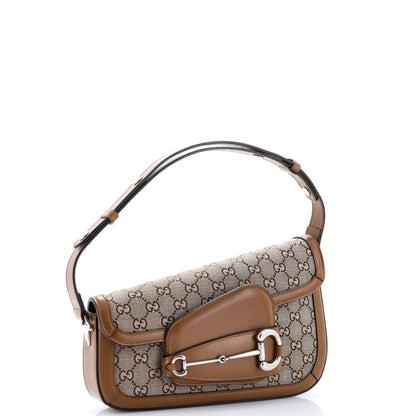 Gucci Horsebit 1955 Asymmetric Shoulder Bag Gg Canvas With Leather Small
