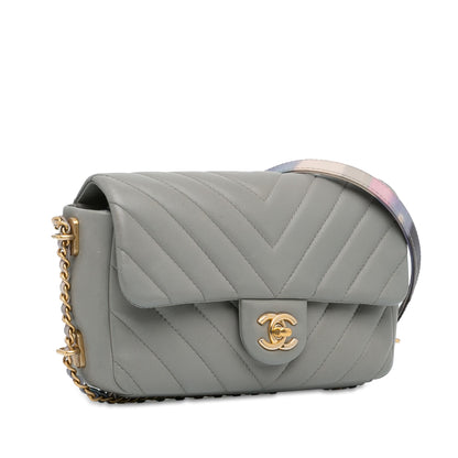 Chanel Mini Rectangular Chevron Lambskin Chain Around Flap Gray