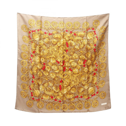 Chanel Brown Gold Multicolor Coco Mark Scarf Silk