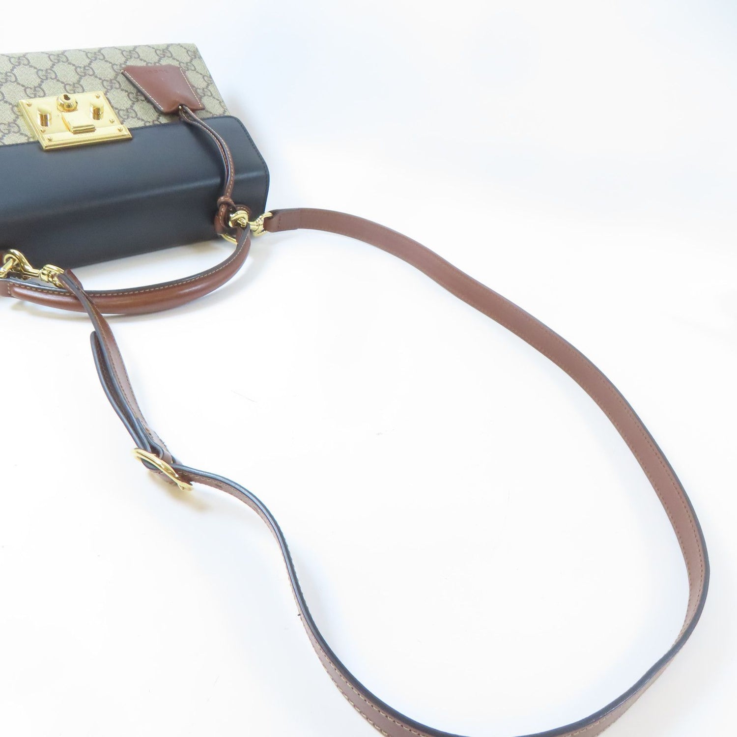 Gucci Painted Canvas/leather Crossbody Bag Gold Hand-handed Bag For Shoulders And Backs Color/b