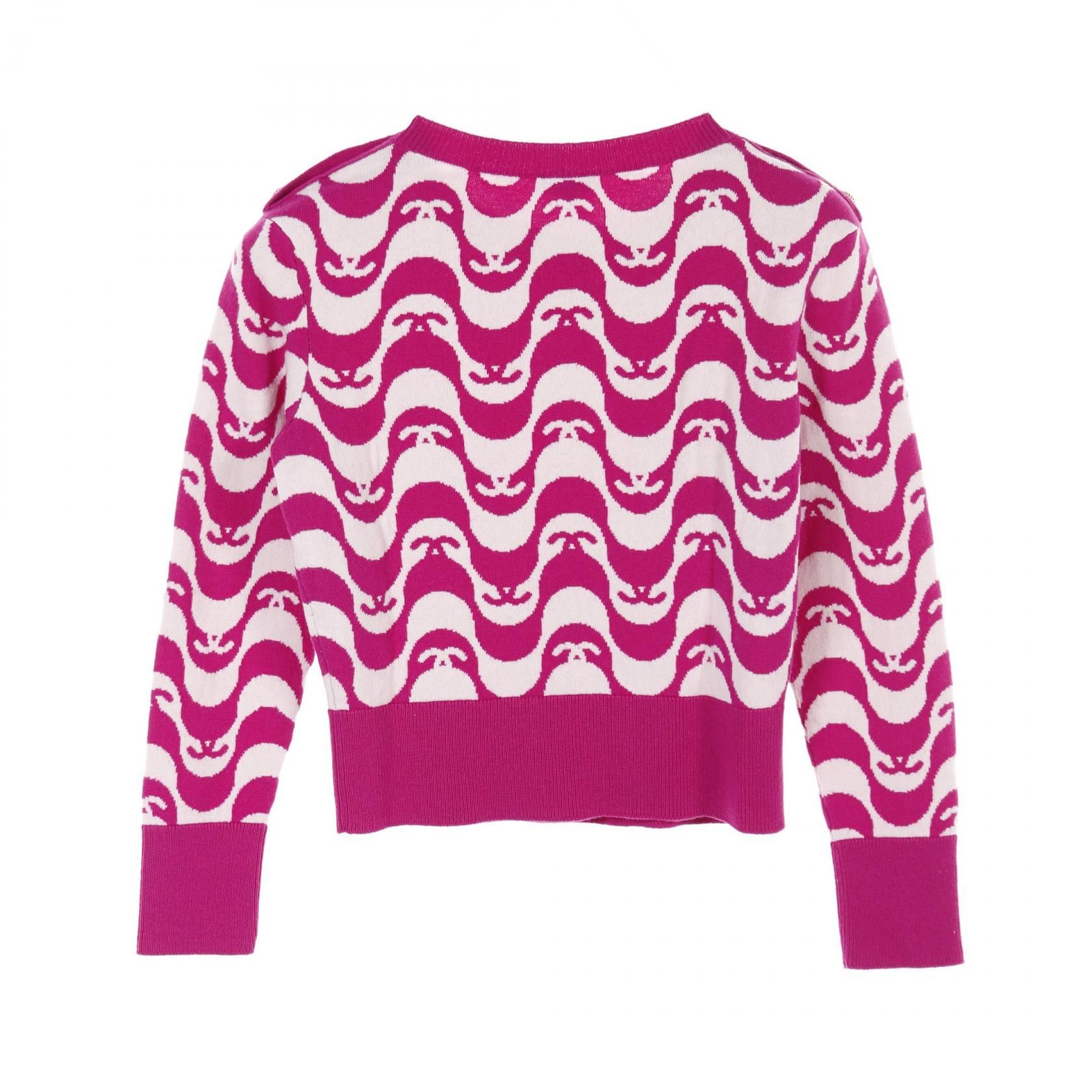 Chanel Purple White Coco Mark Knit Cashmere P 70436k 10043