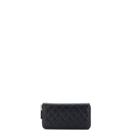 Chanel Zip Around Wallet With Pearl Chain Quilted Lambskin Long