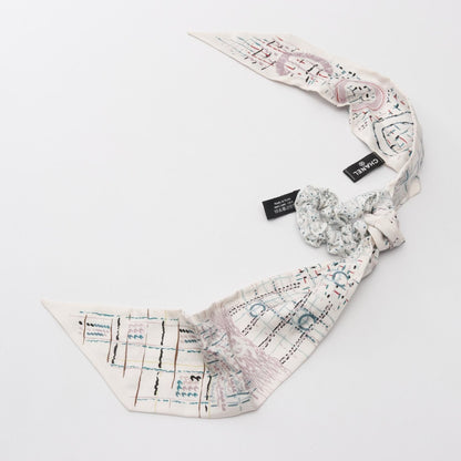 Chanel White Multicolor Coco Mark Scrunchie Scarf Silk