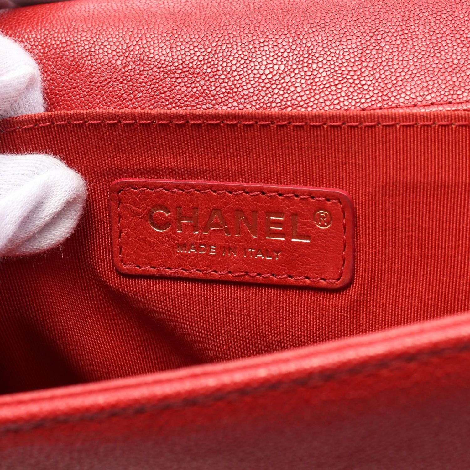 Chanel Red Boy Shoulder Bag Leather Caviar