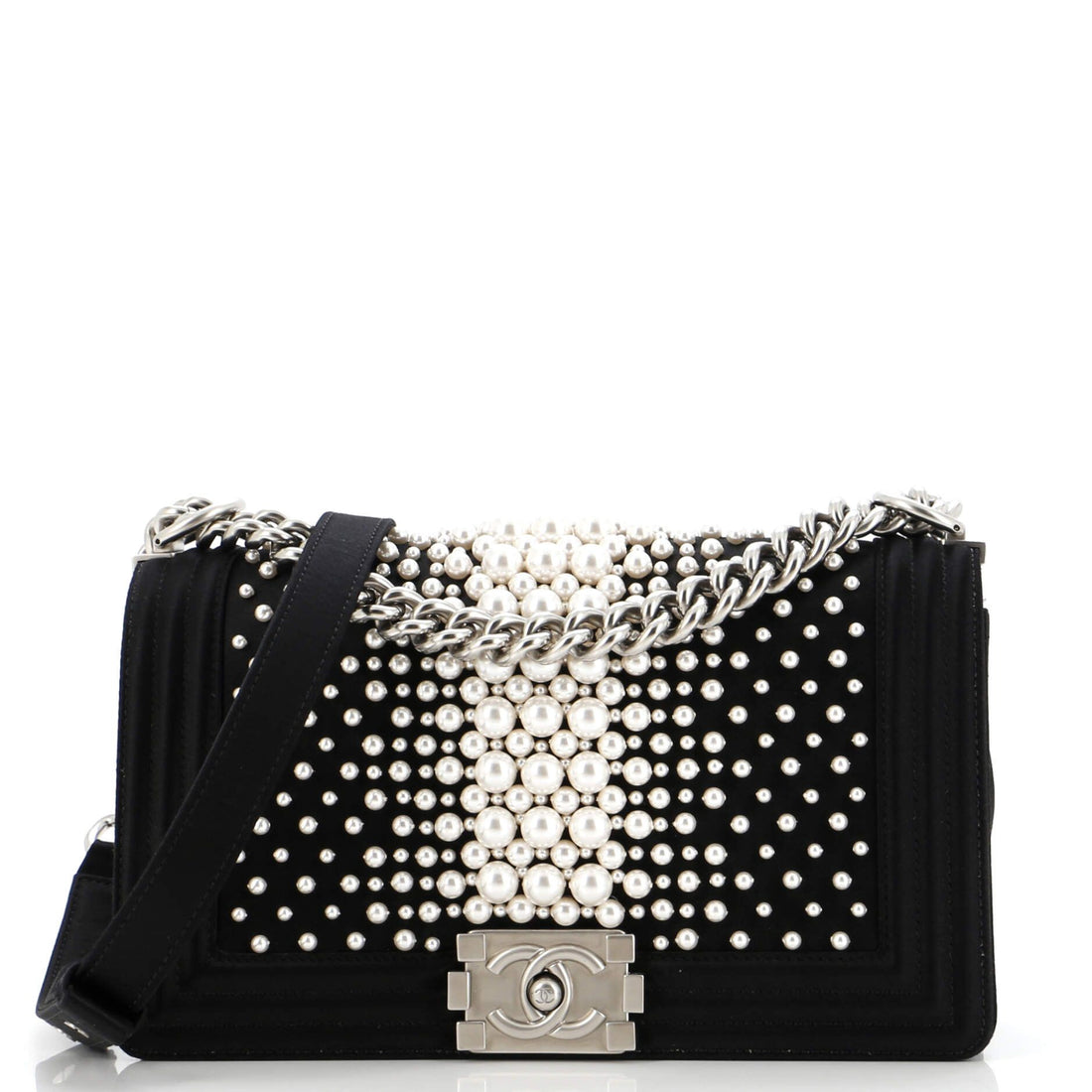Boy Flap Bag Pearl Embellished Satin Old Medium