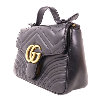 Gucci Sheepskin Leather Gg Marmont Hand-turned Shoulder And Back Bag 2way Shoulder Bag Black Lambskin (sheep Leat