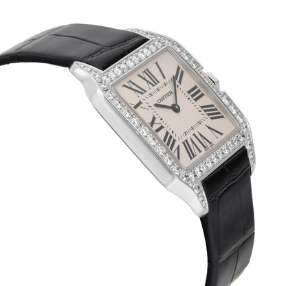 Cartier Santos-dumont 18K White Gold Silver Dial Diamond Quartz Watch WH100251